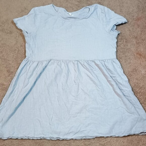 Cali1850 Tops - Cali1850/Babydoll Mini Dress/L/Light Blue Linen Blend Casual Chic
